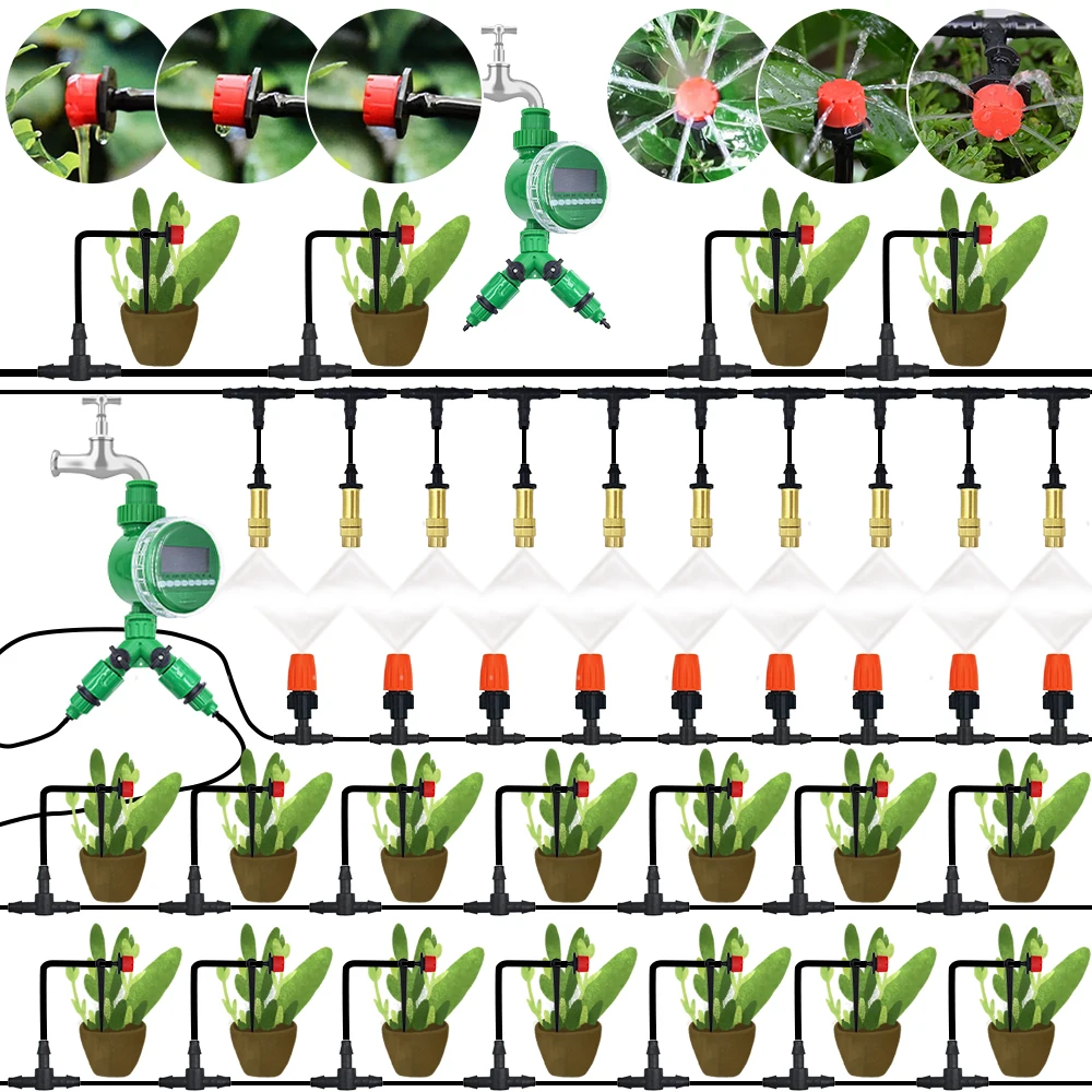 5-35m 4/7mm Hose Micro Drip Irrigation Watering Kits System Automatic Adjustable Atomizing 1/4'' Dripper Garden Greenhouse