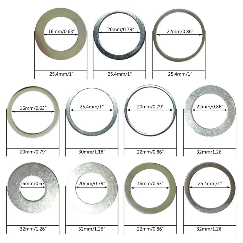 X37E Circular Saw Blade Reduction Rings High Speed Stainless Steel Cutting Disc Conversion Ring Woodworking Tools 11Pcs