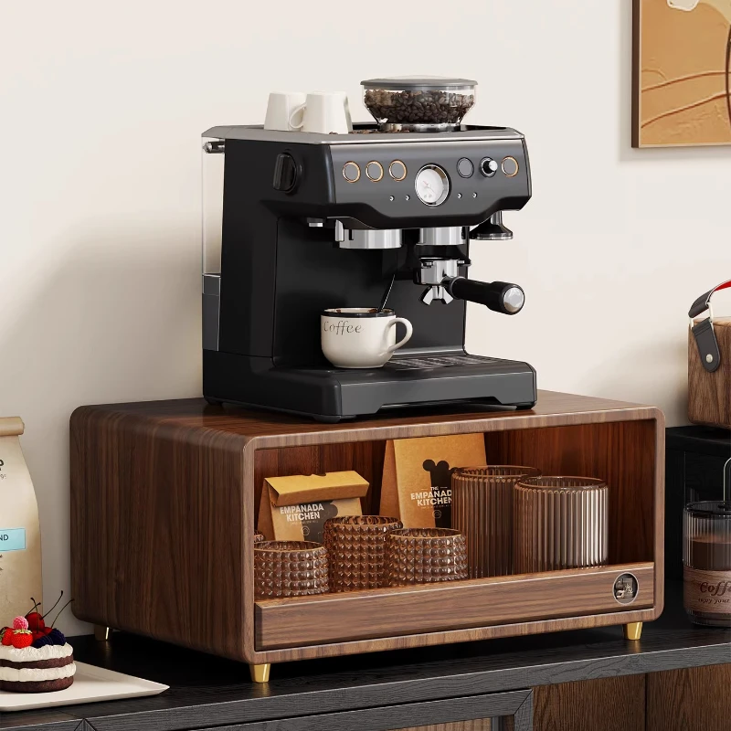 

Solid Wood Coffee Machine Riser,Drawer Style Cup Storage Shelf with Dust Cover,Countertop Organizer for Home&Cafe,Creative Decor