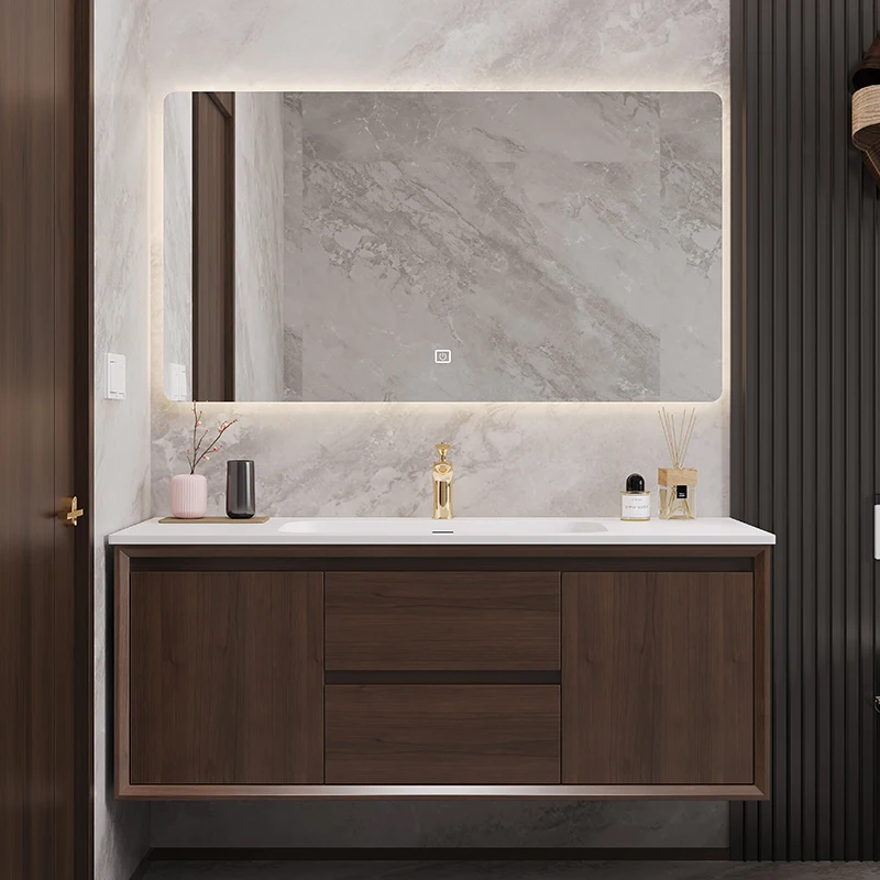 

Corian integrated basin, bathroom cabinet combination, oak baking paint, walnut face wash basin, custom washstand.