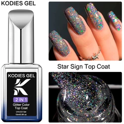 KODIES GEL Laser Diamond Top Coat UV Gel Nail Polish 15ML No Wipe Crazy Top Gel Finish Semi Permanent Brillo Chrome Glitter Mix