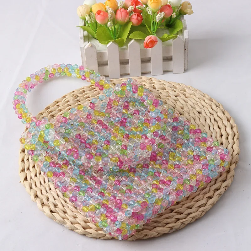 

Multi Color Handwoven Pearl Women's Handbag Handmade Colorful Beaded Handheld Acrylic Evening Bag Customized Ladeis Crystal Bags