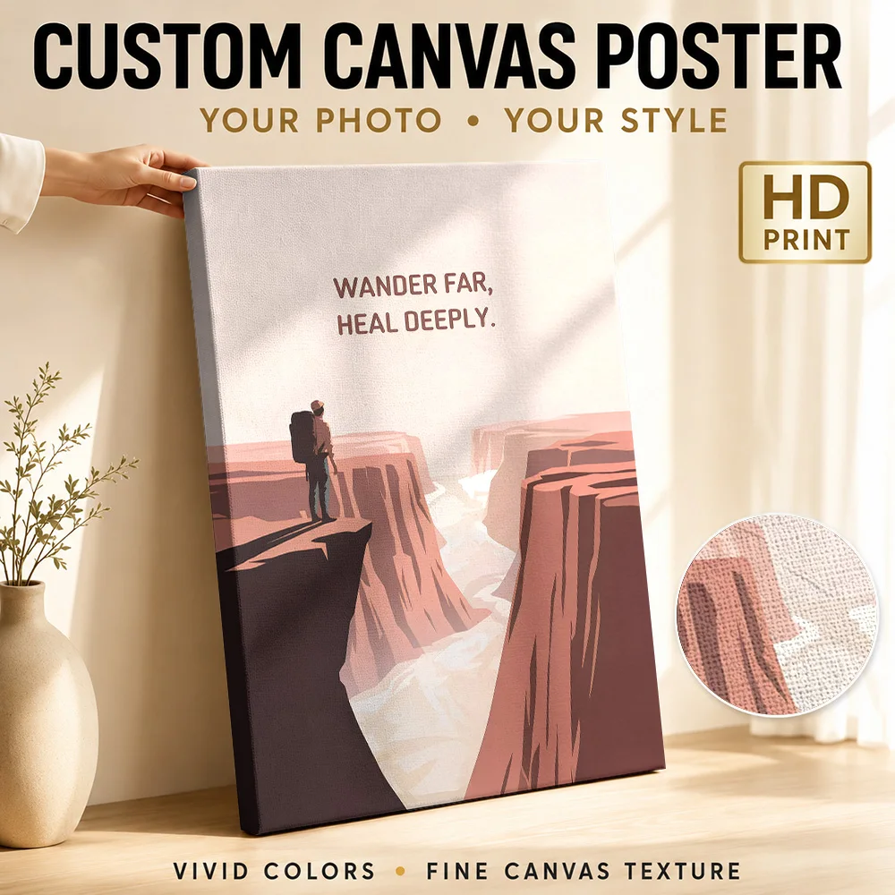 Wander Far, Heal Deeply – Hiking in Nature Framed Canvas Poster Personalized Modern Aesthetic Canvas Wall Art for Office Decor