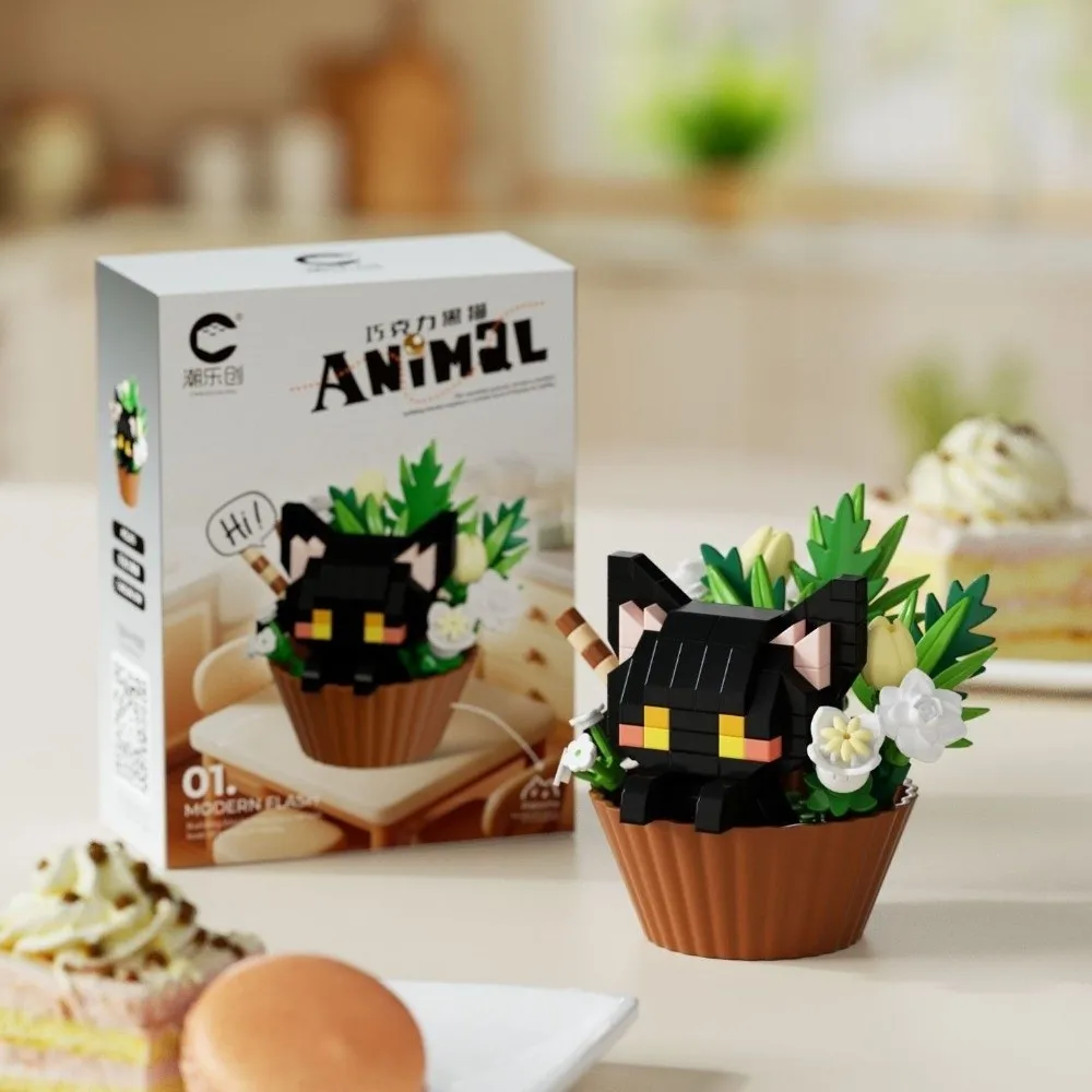 New Dessert Theme Building Blocks Cartoon Animals Cute Cat Dog Rabbit Building Bricks Plastic Desktop Ornaments Gifts