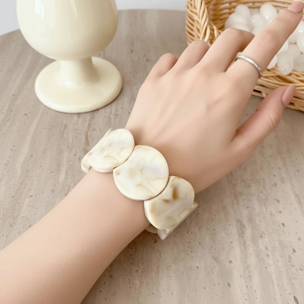 Lightweight Chunky Resin Bangle Translucent Hand-polished Marbled Stretch Bracelet Nickel-free Stackable