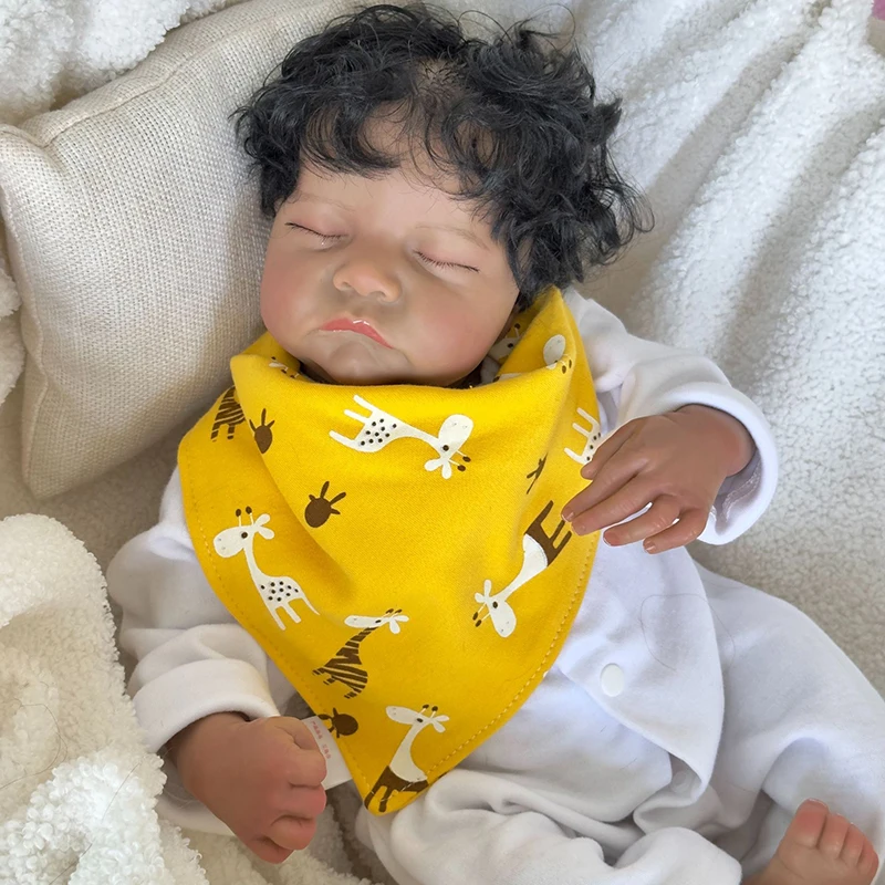 

49CM Levi Sleeping Newborn Baby Doll Reborn Brown Skin Soft Silicone Flexible 3D Skin Tone Doll