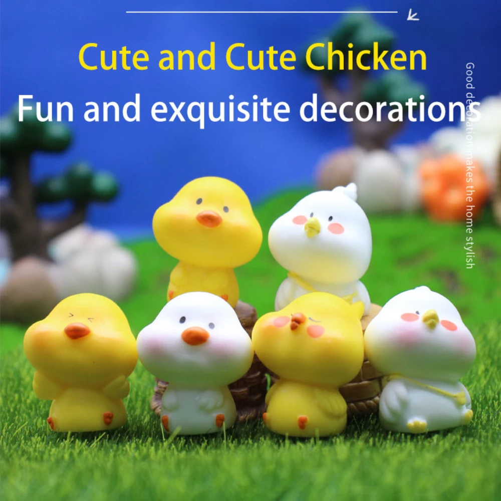 Cute Chicken Animal Fine Workmanship Bright Delicate Colors Resin White Home Decor Micro Landscape Hand-painted Chick Modeling