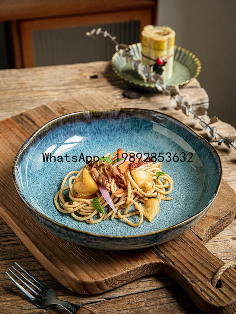 9-Inch irregular deep  retro light luxury salad plate household vegetable plate ceramic soup