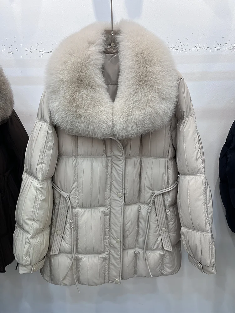 Moda feminina inverno quente puffer jaquetas gola de pele de raposa natural real ganso para baixo jaquetas casaco grosso cusual outwear roupas