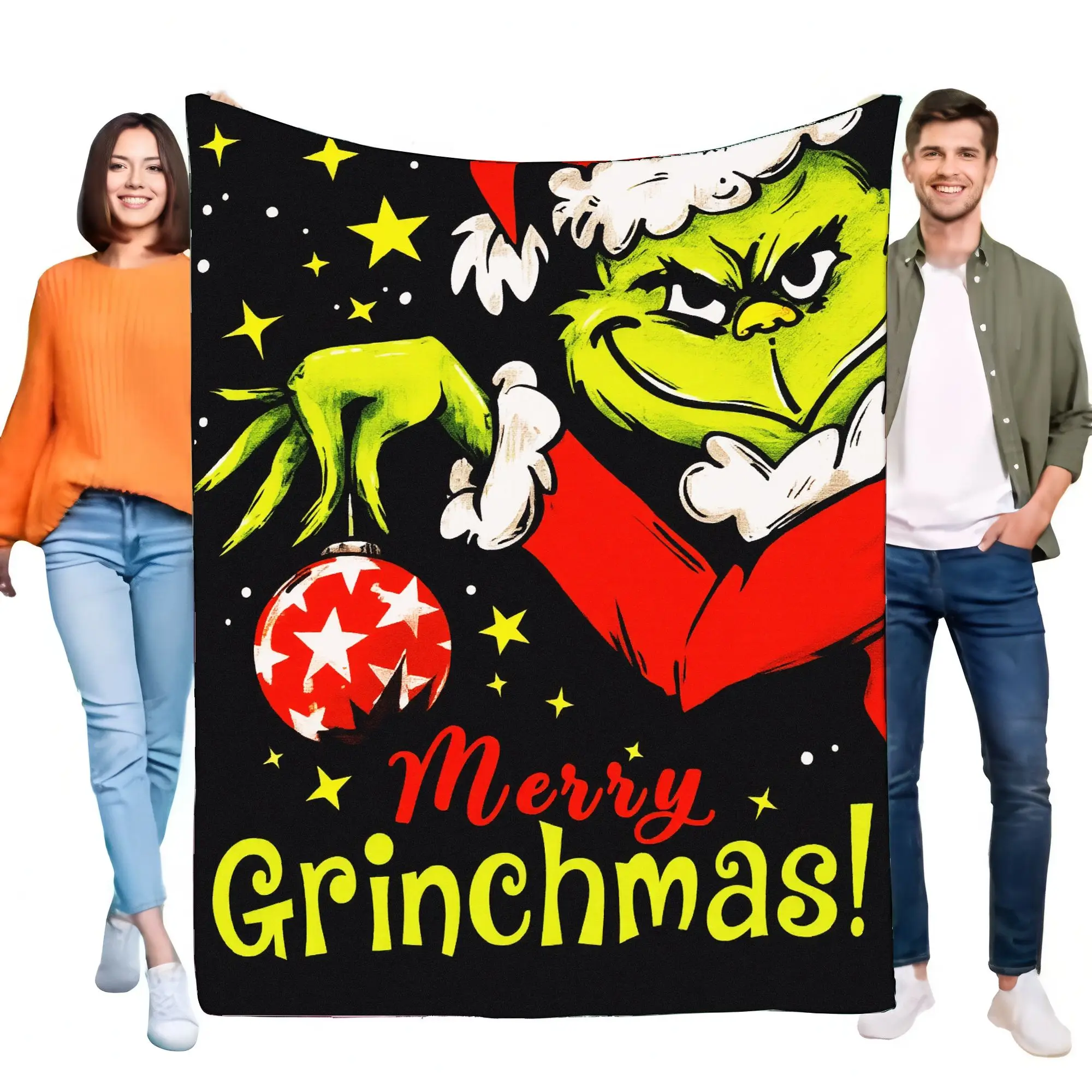 Merry Grinchmas Blanket Cozy Throw Soft Warm Bed Sofa Cover Holiday Gift Collection  with Grinch Character Design Perfect for Ch