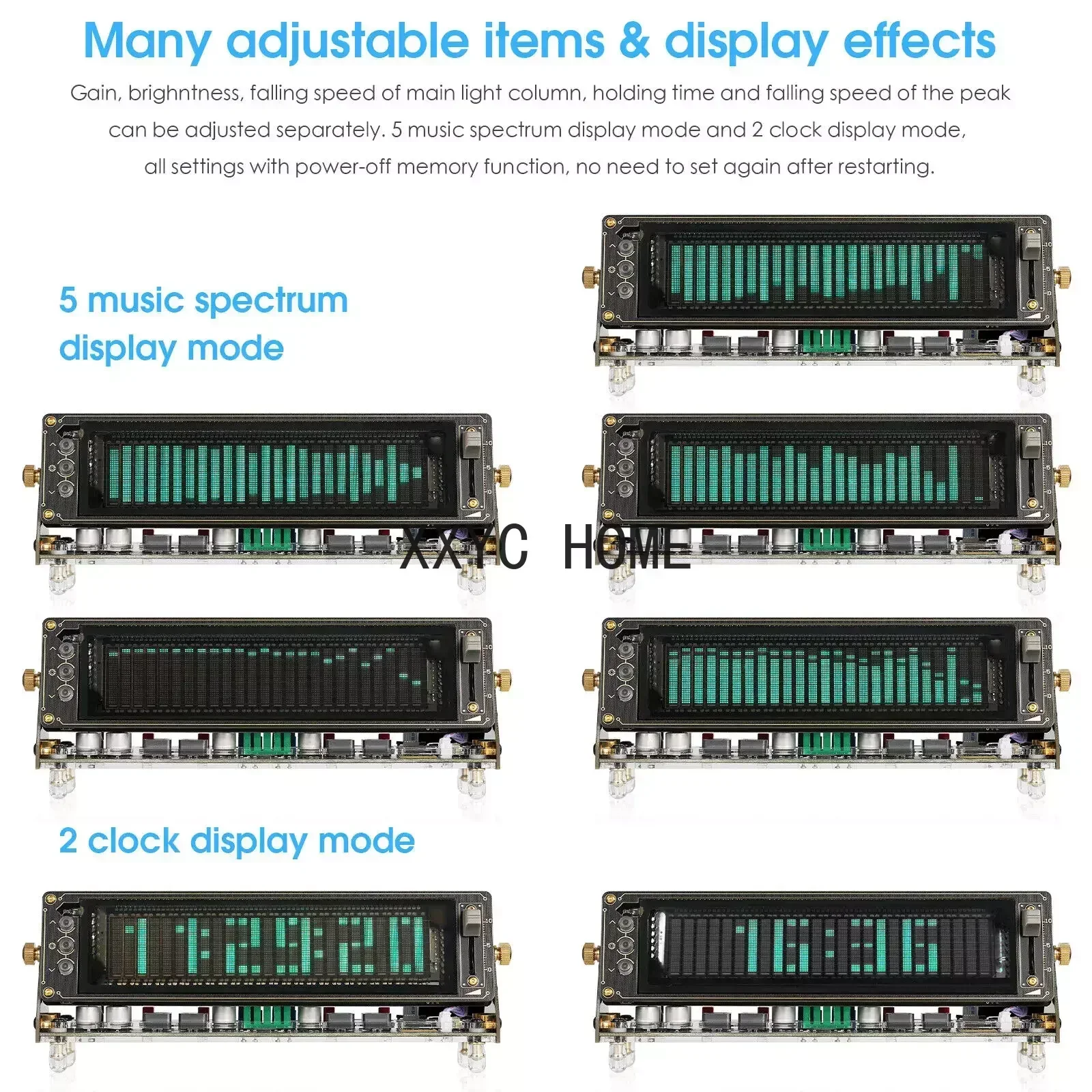 Bluetooth 5.0 Stereo Digital Amplifier VFD Audio Spectrum Analyzer Speaker Receiver Power Amp Desktop Clock