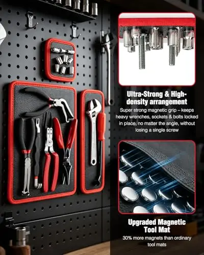DGEV 3 Pcs Flexible Magnetic Tool Mat, 40LB Strong Magnetic Mat for ToolAnti slip magnetic tool tray