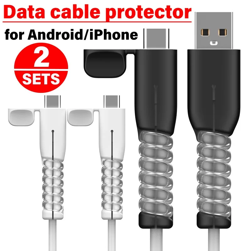 

2-1SETS Soft Silicone Data Cable Winder Protector Cover USB Type C Charger Cable Saver Anti-Break Phone Cord Protective Sleeve