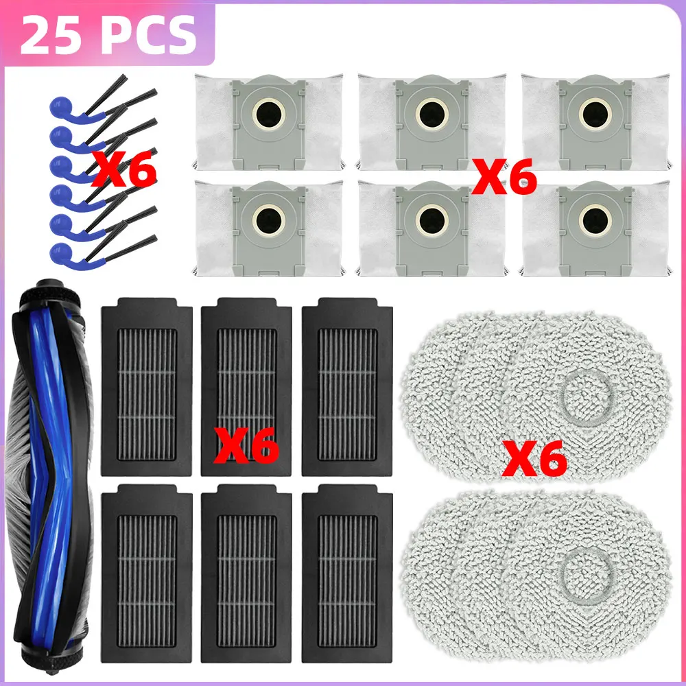 Für Ecovacs Deeboot T30C/T30C OMNI/T30C Prime Omni/T30C GEN 2/T30C OMNI GEN 2(Nicht T30C PRO/PRO OMNI), T30C MAX OMNI, N50 OMNI/N50 Pro Omni, T50S PRO OMNI/ T50S OMNI Haupt/Seitenbürste Filter Mopp