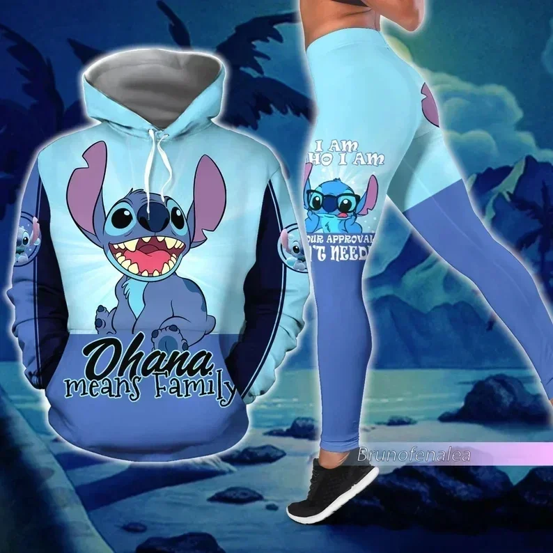 Personalized Disney Stitch 3D Women\'s Hoodie and Leggings Suit Minnie Yoga Pants Sweatpants Fashion Sports Suit