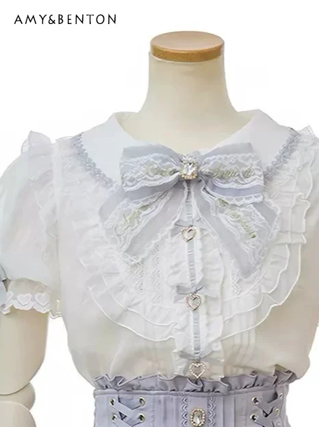 

Lizlisa New Japanese Mass-produced Sailor Collar Letter Embroidered Lapel Puff Sleeve Shirt Women Mine Series Lolita Blouses