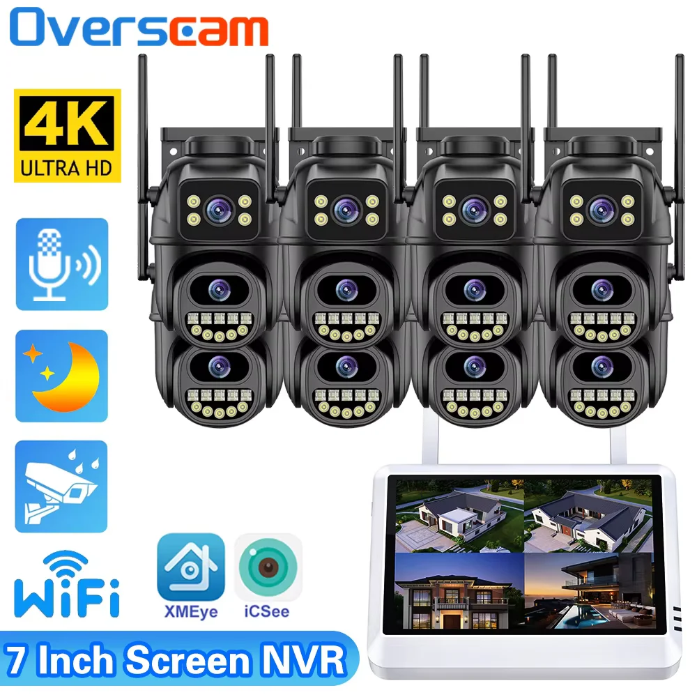 

7 inch NVR Screen 8CH Wireless NVR Security Outdoor 8MP 4K PTZ Camera WIFI System Kit H.265 Surveillance CCTV Auto Tracking Set