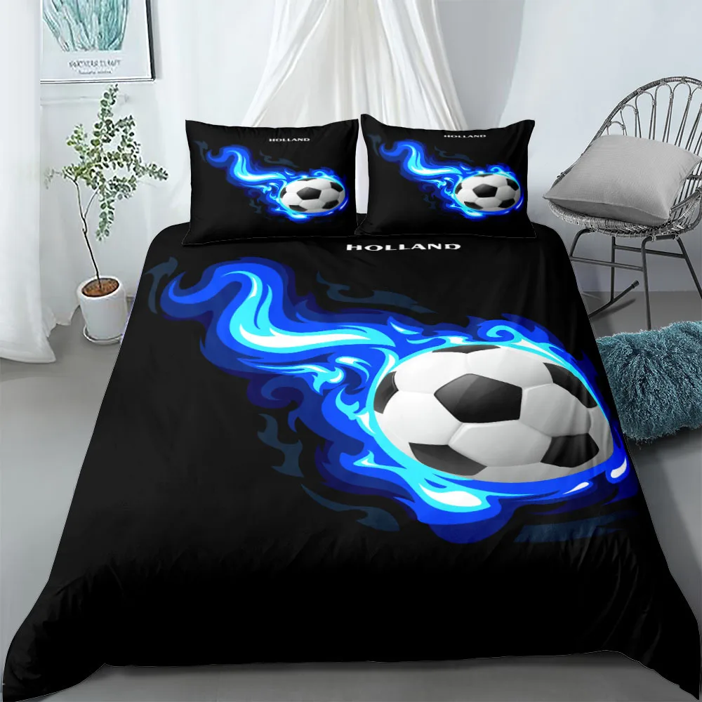 Watercolor Soccer Children Duvet Cover Set King Queen Double Full Twin Single Size Bed Linen Set