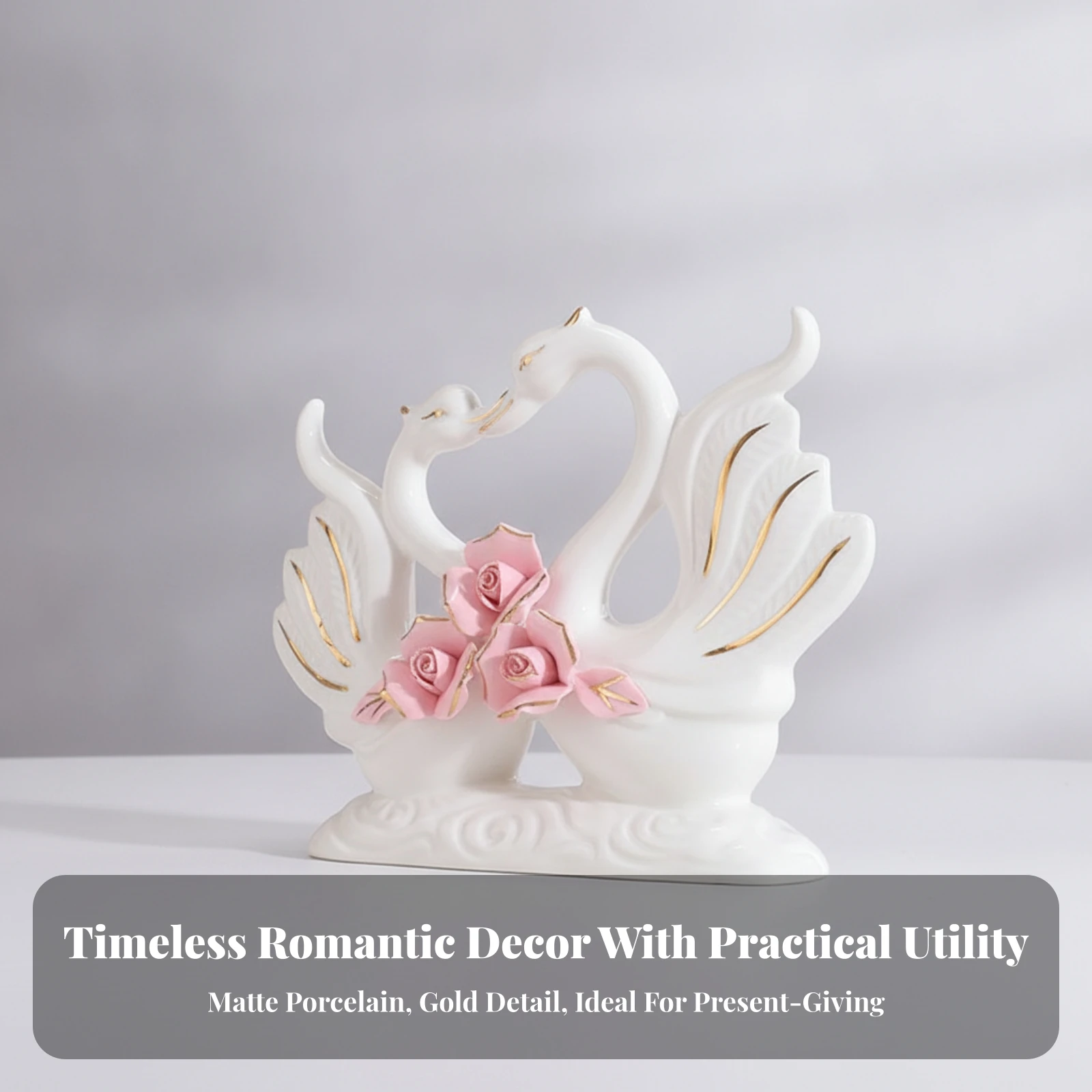 Ceramic Swan Decorative Sculpture Delicate Swan Figurine with Floral Ornamentation Tabletop Ornament Unique Sturdy
