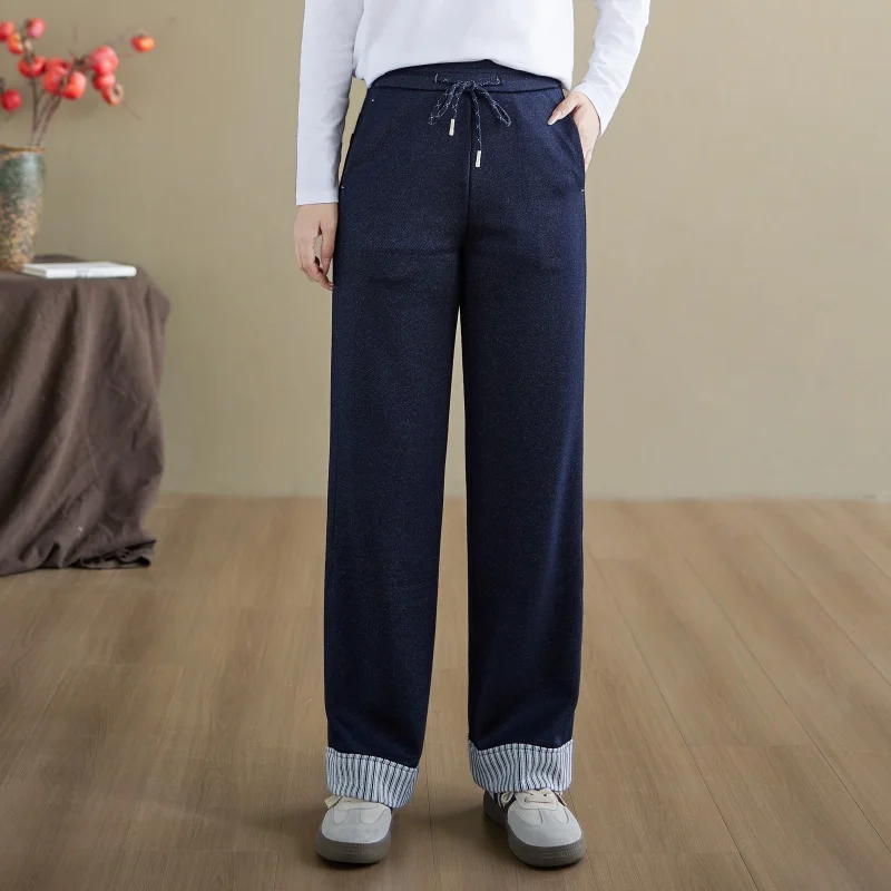 سروال نسائي واسع الساق بلون نقي من Ele، كاجوال بخصر مطاطي للتخسيس وسط الخصر العالي، قصة مستقيمة من البوليستر...