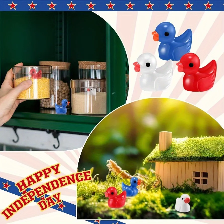 Independence Day Patriotic Ducks: Mini Resin Ducks in Blue, Red, And White - Perfect for Shower, Birthday, Or Memorial Day Gifts