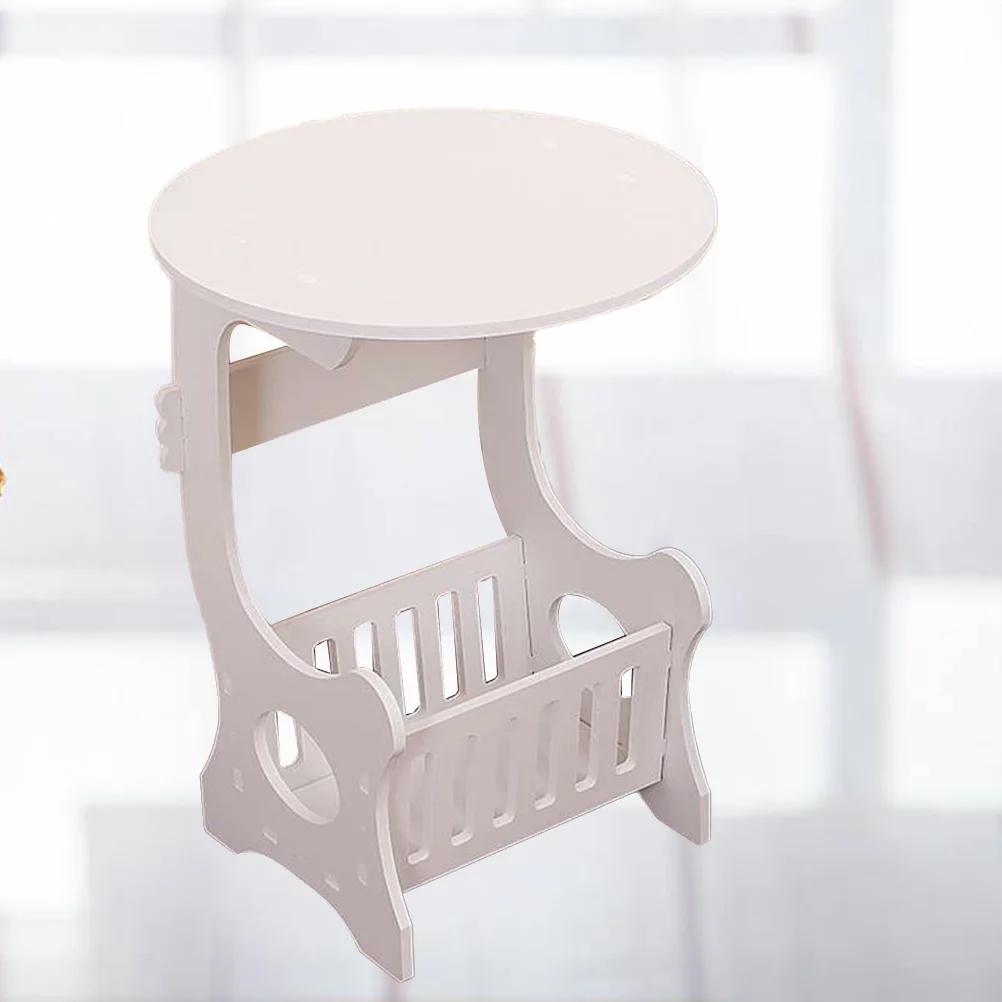 

Mini Coffee Table White Small Size Modern Round Side Table Sofa Storage Basket Magazine Rack Living Room Bedroom Balcony Modern