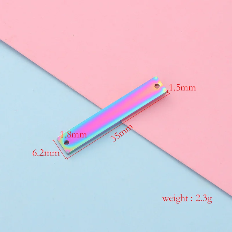 `5Pcs/Pack Stainless Steel Blank Straight Bar Tags Two‑Hole Flat Rectangle Connectors Multi‑Color For DIY Bracelet Necklace Jewe