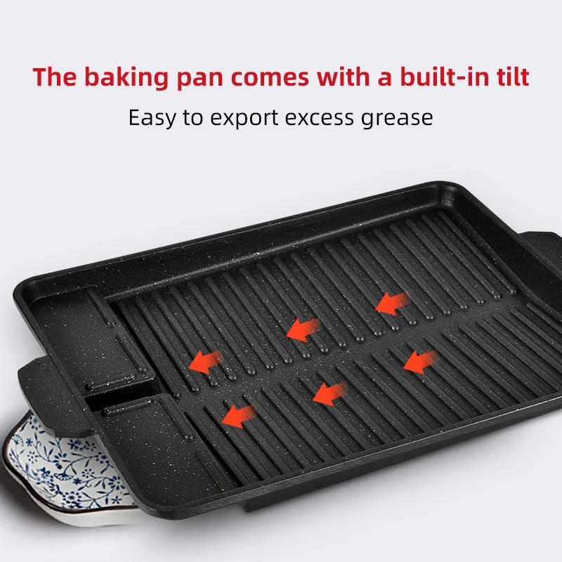 BBQ Grill Pan Plate Portable Non-Stick Grilling Pan Coating Butane Gas Stove Cooker Plate Outdoor Camping Barbecue Plate 32*26cm