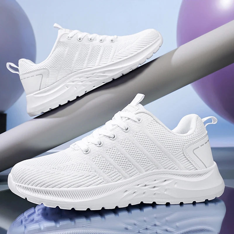 

Men Shoes In Spring And Summer Breathable White Mesh Knit Sports Shoes Trendy And Versatile Lightweight Soft Soled Running Shoes