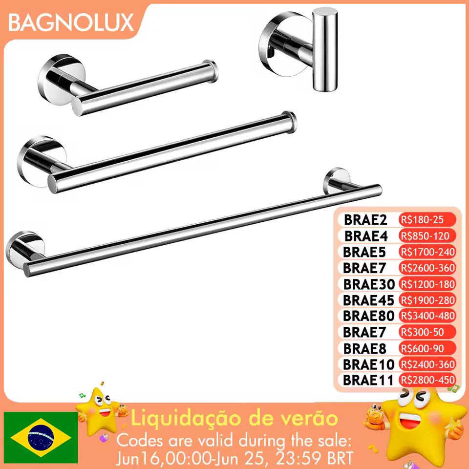 Baglaminux gancho de parede, aço inoxidável cromado e bonito, suporte de papel higiênico, anel de toalha, acessórios auto-adesivo para banheiro