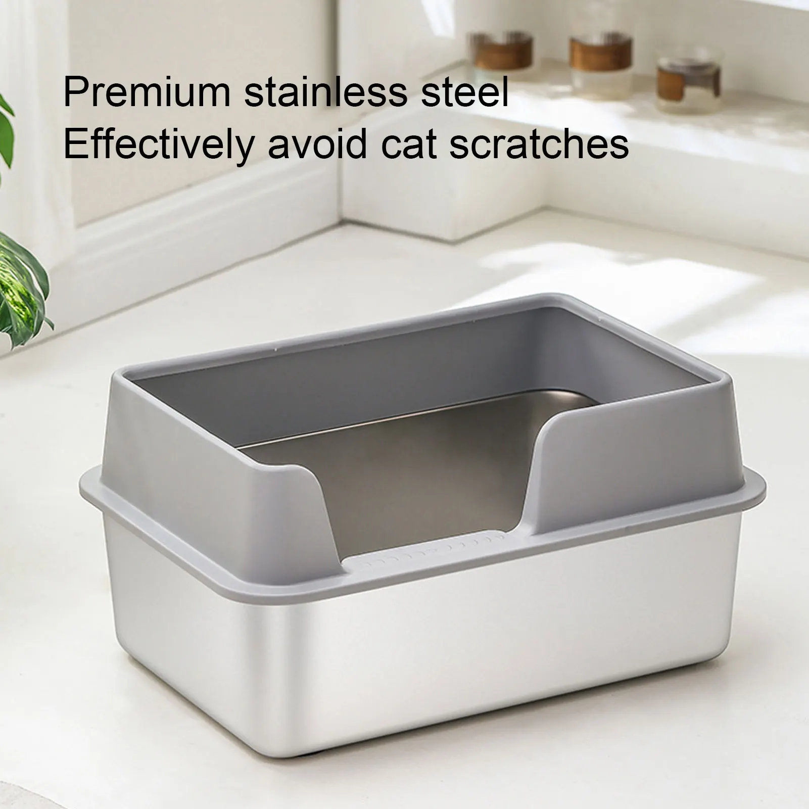 Stainless Steel Litter Box High Sides Anti Splashing Easy to Clean Enclosed Cat Litter Box for Small Medium Cats