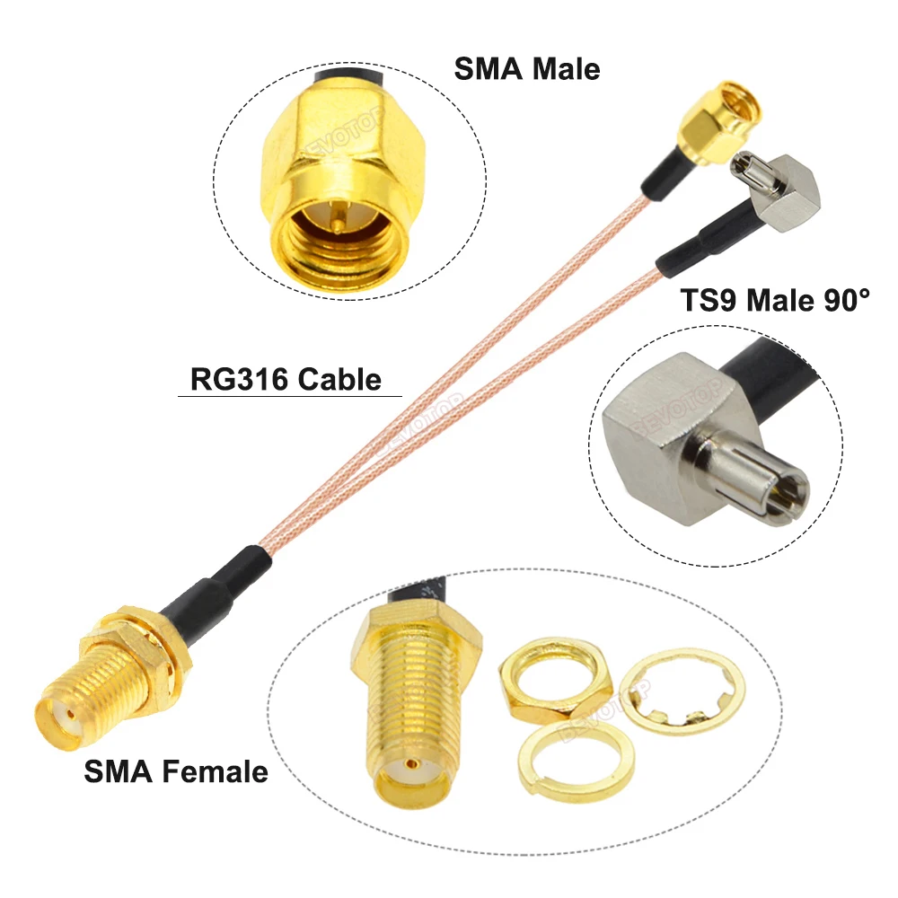 SMA Female to TS9 Male 90° SMA Male 90° Right Angle Y Type Splitter Combiner WIFI Antenna Extension Cable RG316 Pigtail Jumper