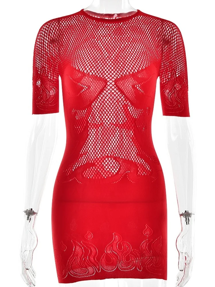 Wmstar vestidos para mulheres atacado ver através sexy chama detalhe rede de pesca sexy hip abraçando vestido transfronteiriço gota compras