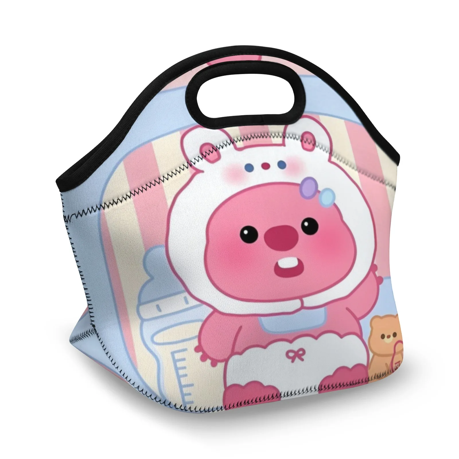 

"Loopy Lunch Bag - Cute Pink Cartoon Insulated Neoprene Tote for Kids, School/Picnic Food Storage with Milk Bottle & Bear Print"