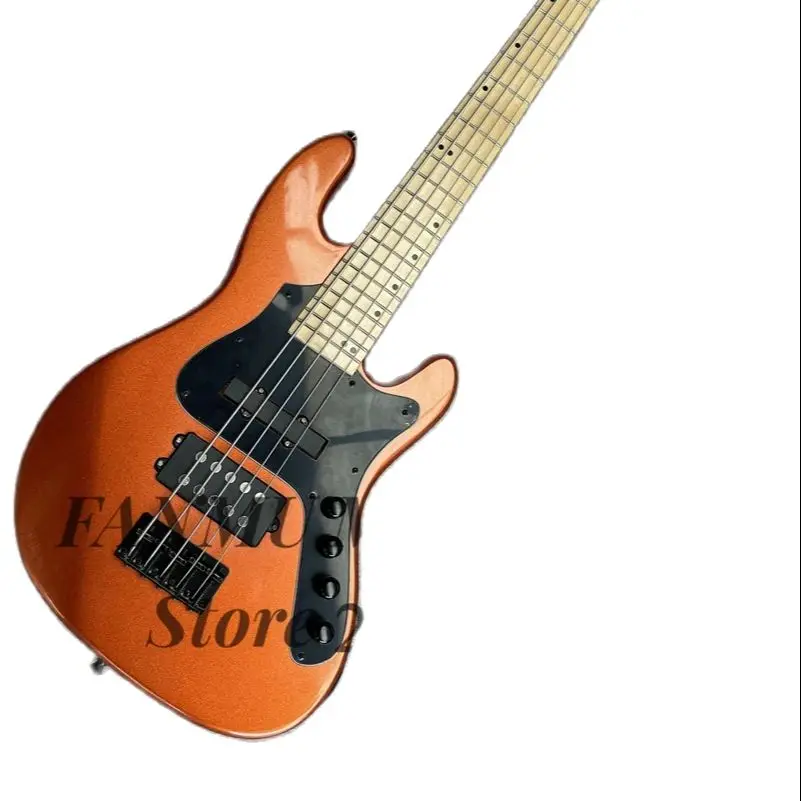 Metal Orange Bass 5-string electric bass Basswood body Maple fingerboard Black guard Active Battery Black Bridge factory custom