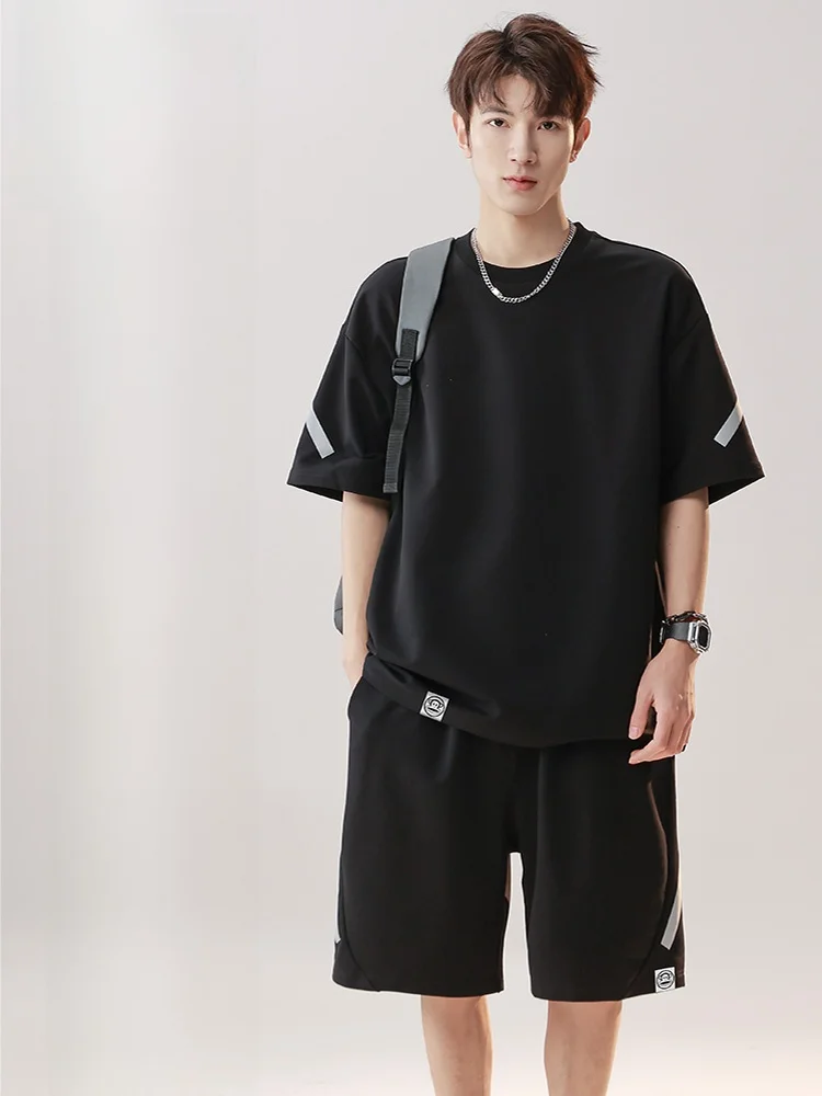 

Qui Dry Ice Silk Loose Casual Thin Summer Sportswear Set for Men ort orts T irt Youth Polyester Spandex