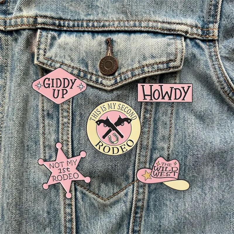 Pink Cowgirl Enamel Pin Star Horseshoe Hat Boot Brooches Howdy Giddy Up Badge Not My 1st Rodeo Wild West Jewelry Gift Friends