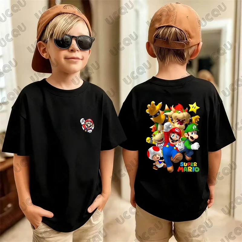 

2026 Summer Anime Super Mario Cartoon Print Cotton T-shirt For Children Sports Cosplay Short Sleeve Tees Casual Kids/Adult Tops