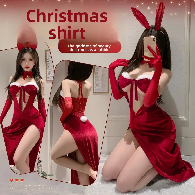 

Женское белье с эротической привлекательностью, поступление бога красоты, рождественский комплект кролика, сексуальная бархатная форма для флирта