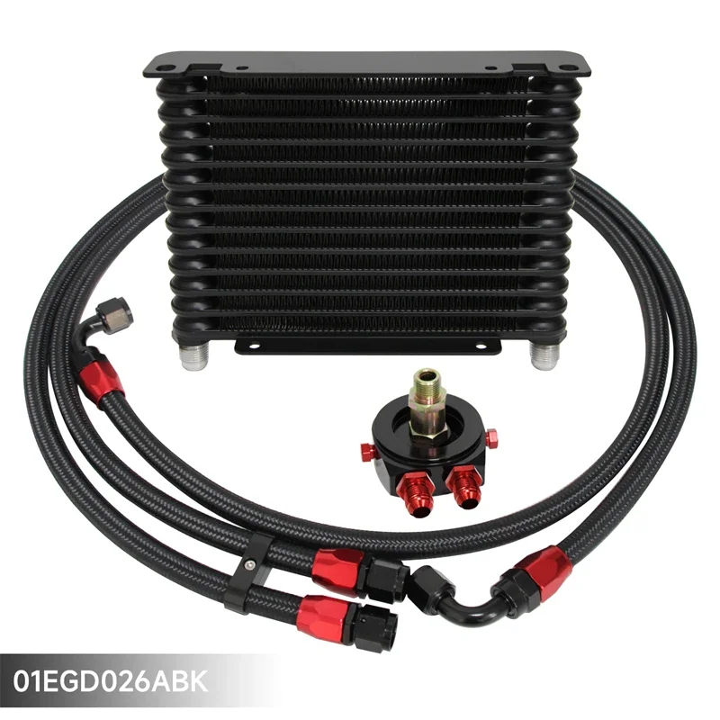 Universal 32mm 13 Row AN8 Aluminum Engine 226MM Oil Cooler Kit + Oil Filter Adapter Black