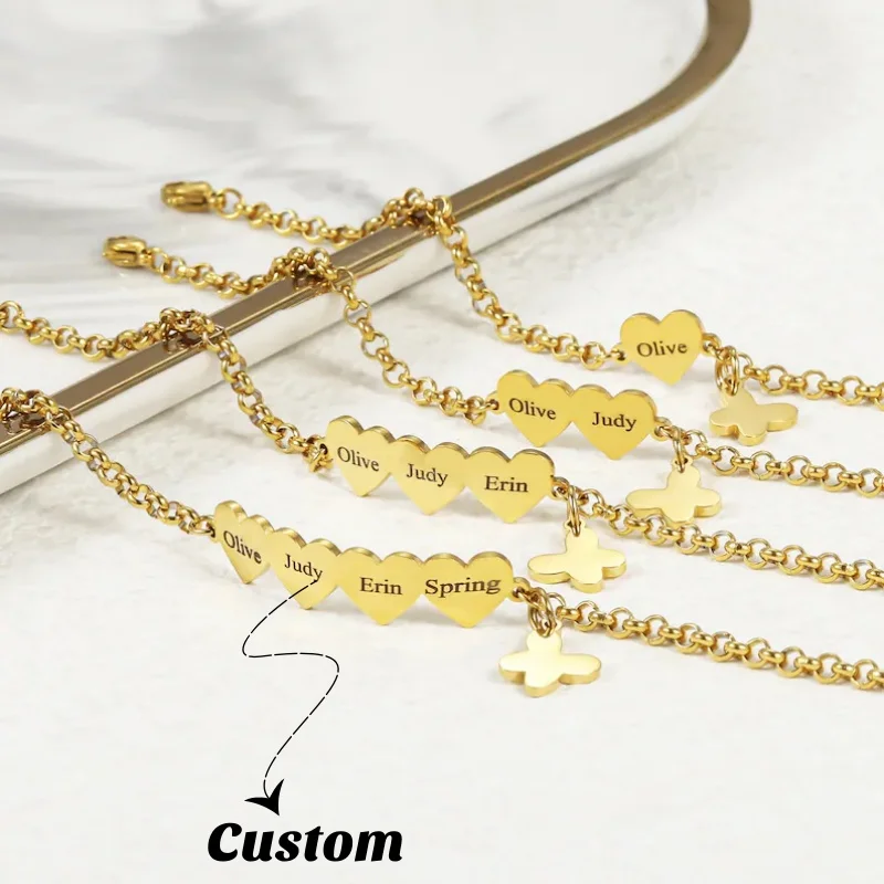 

Персонализированный минималистичный браслет с именем в форме сердца для женщин, гравировка с несколькими именами, подарок для подруги или девушки