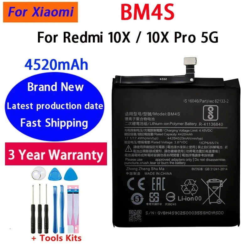 BM4S 100% High Quality 4520mAh For Redmi 10X 5G / Redmi 10X Pro 5G Replacement Phone Battery Batterie Bateria Batterij+Tools