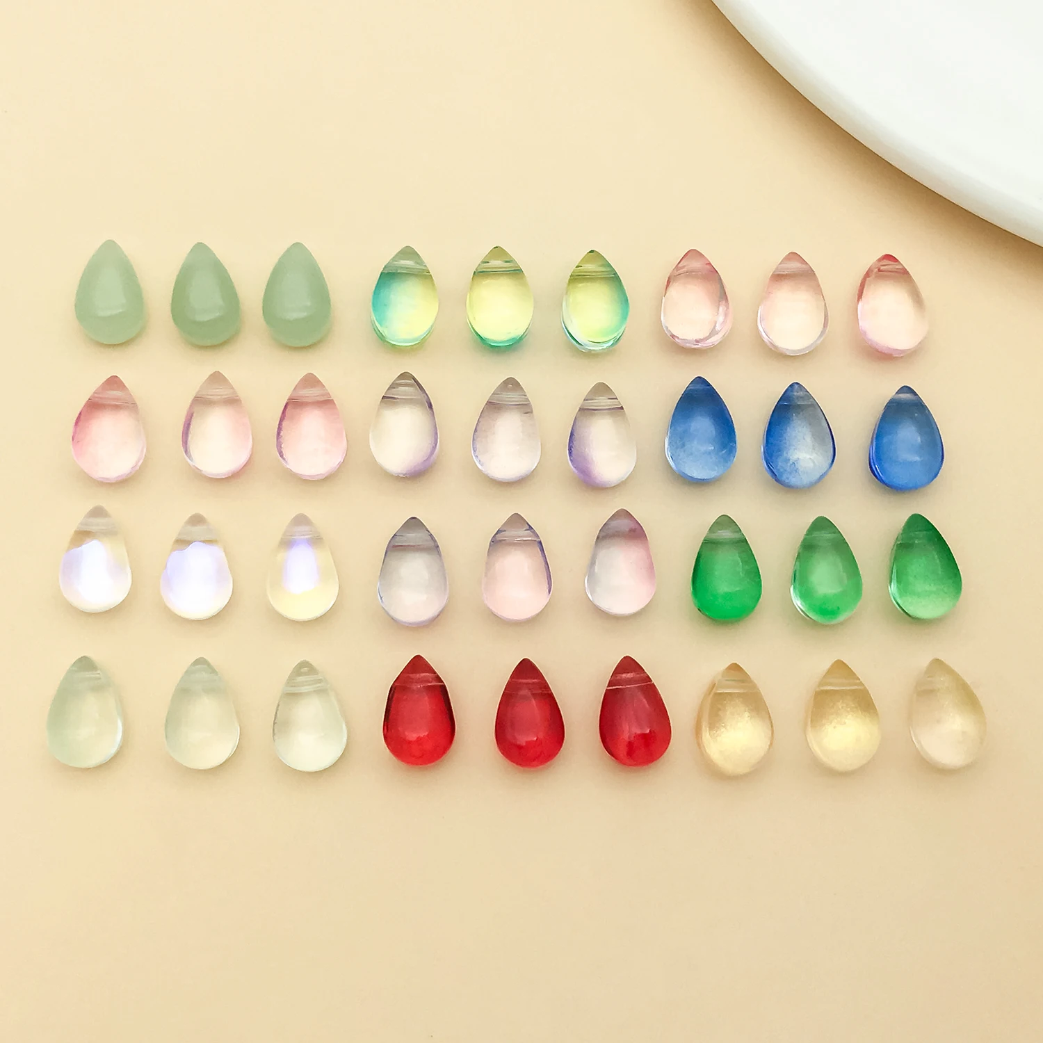 20pcs/36pcs Colored Glass Perforated Water Droplets Beads Pendant DIY Keychain Earrings Charms for Jewelry Bracelets Necklace
