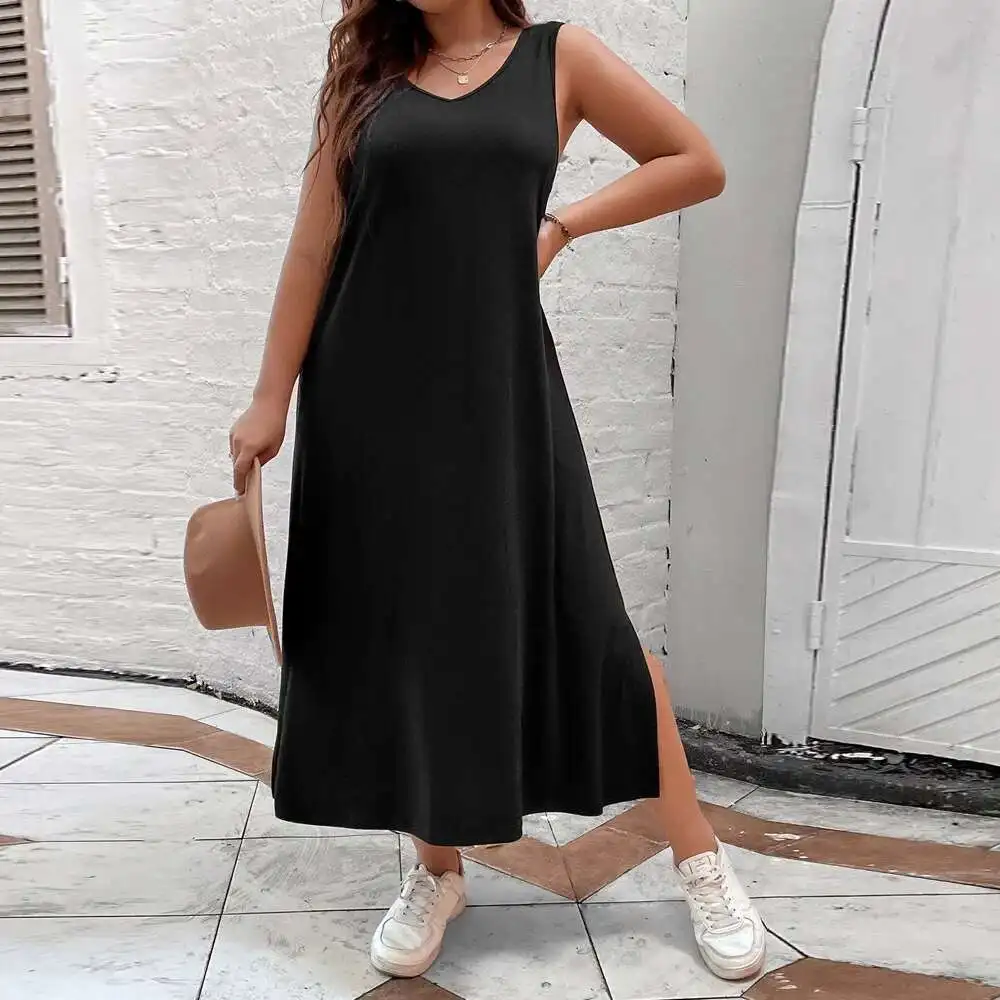 

Size Large Women's 2025 New Loose H-shaped Casual Solid Color Sleeveless Vest V-neck Dress Party Summer Elegantes Casual Y2k