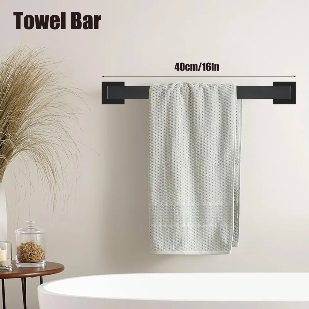 Matte Black Bathroom Hardware Set 7 Piece Black Bathroom Hardware Accessories Set Square Towel Bar Bathroom Towel Holder