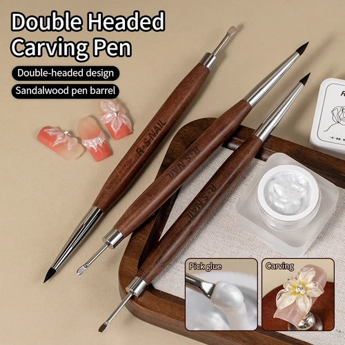 Imagen 2 del producto RSNAIL 1/2 Uds. Pincel de madera de doble cabeza para decoración de uñas, bolígrafo para tallar de silicona, suministros para uñas, bolígrafo para pintar flores talladas, herramienta artística para uñas