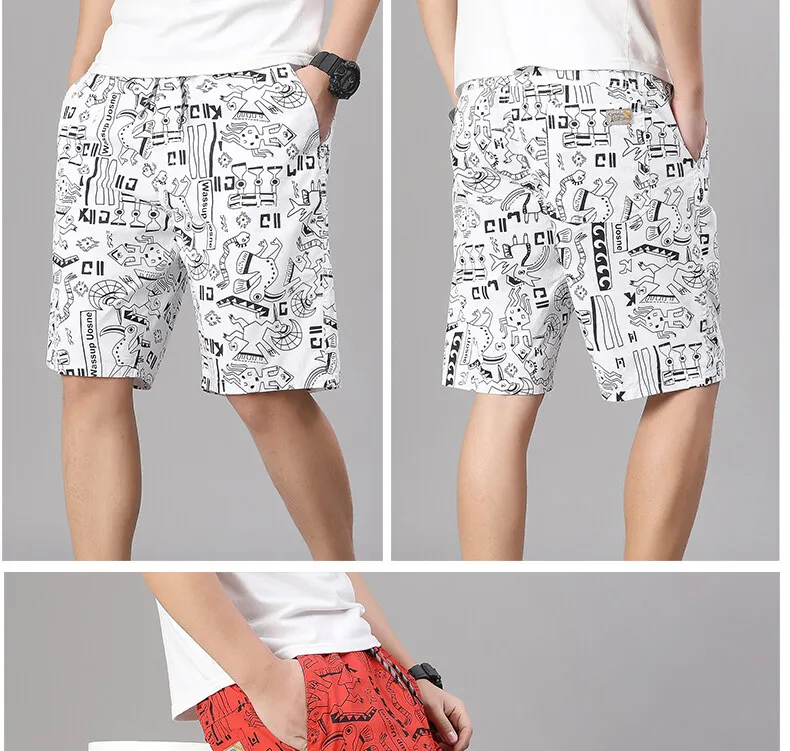 Herren-Shorts aus 100 % Baumwolle, Shorts mit elastischem Bund, lässige Shorts, bedruckte Strandshorts, bequeme Shorts, Laufshorts, Baumwoll-Sweatshorts – Detail 6