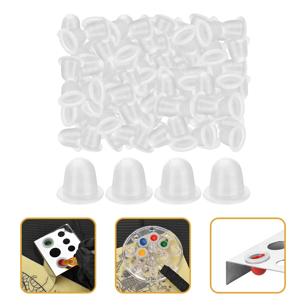 100 قطعة أكواب حبر سيليكون سميكة مقاومة للاهتراء أصحاب الصباغ المدمجة المحمولة لوازم الوشم حاويات الحبر القابلة لإعادة الاستخدام