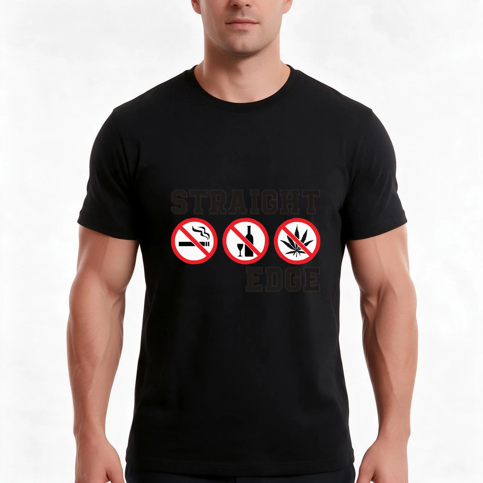 straight edge T-Shirt, Summer Casual Cotton Tee, Oversized Streetwear Tops, Vintage Graphic Print, Loose Fit Short Sleeve