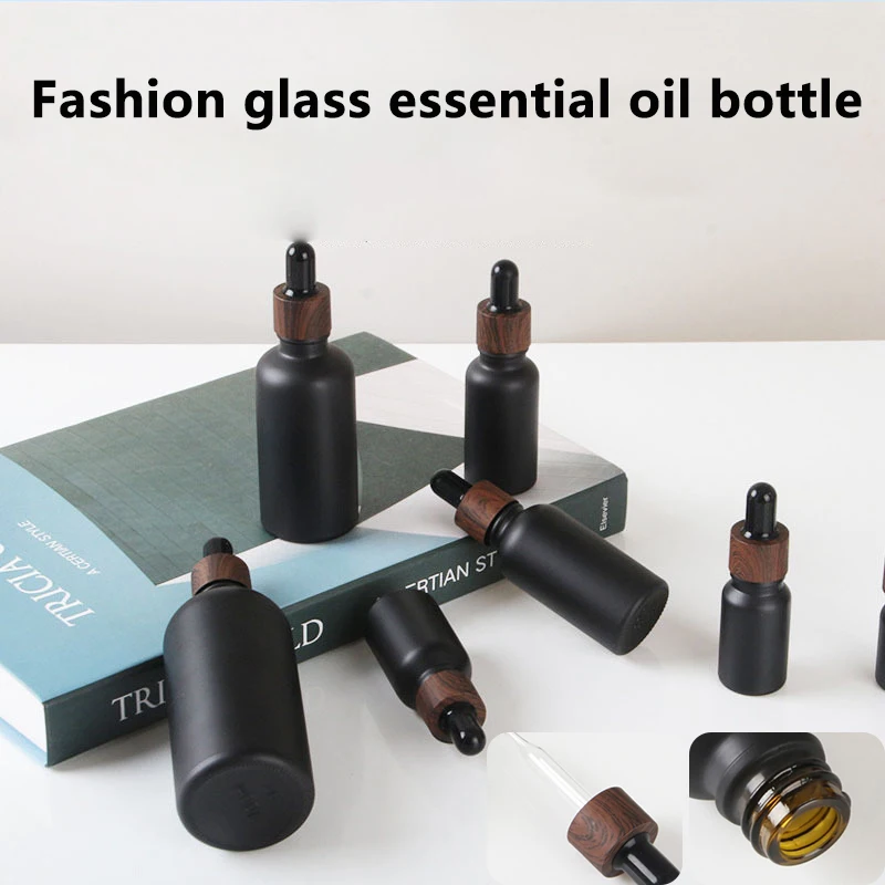 Frosted Black Glass Dropper Bottles Bright Glass Empty Dripper Pipette Bottle Plastic Lid For Essential Perfume Oil Serum